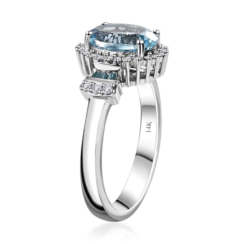 Luxoro 14K White Gold AAA Santa Maria Aquamarine and I2-I3 Venice Blue and White Diamond Ring (Size 10.0) 4.40 Grams 1.85 ctw