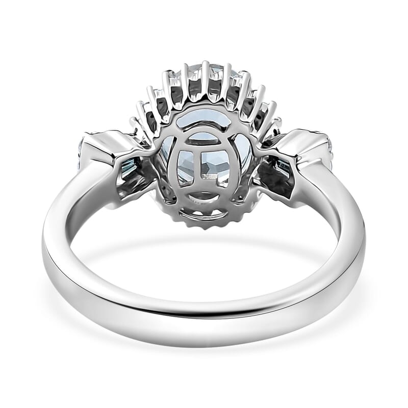 Luxoro 14K White Gold AAA Santa Maria Aquamarine and I2-I3 Venice Blue and White Diamond Ring (Size 10.0) 4.40 Grams 1.85 ctw