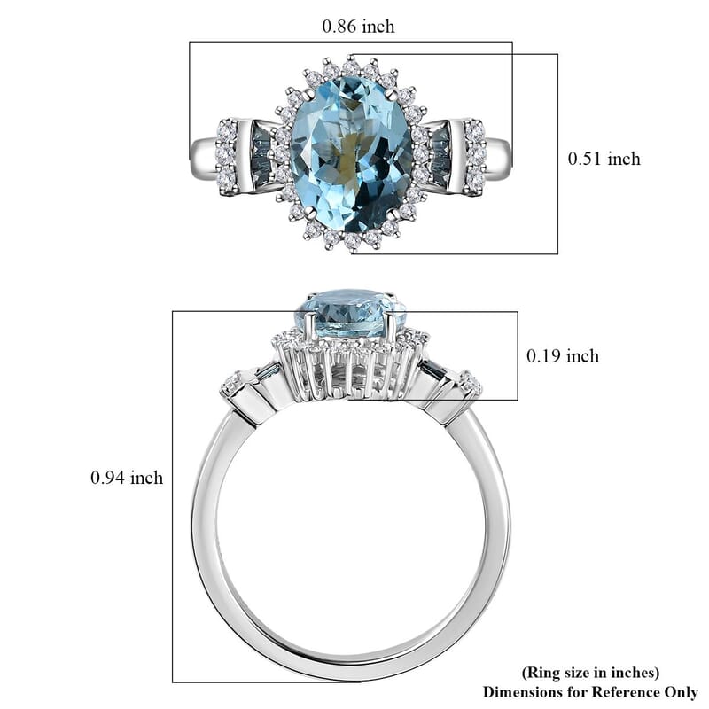 Luxoro 14K White Gold AAA Santa Maria Aquamarine and I2-I3 Venice Blue and White Diamond Ring (Size 10.0) 4.40 Grams 1.85 ctw