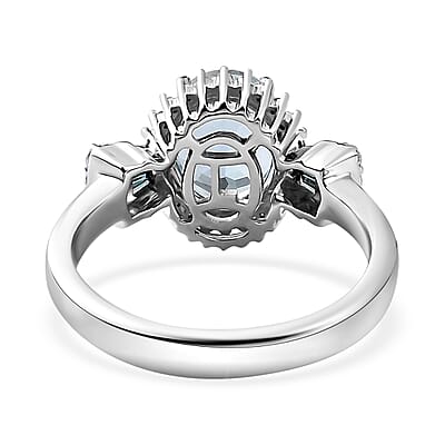 Luxoro 14K White Gold AAA Santa Maria Aquamarine and I2-I3 Venice Blue and White Diamond Ring (Size 7.0) 4.40 Grams 1.90 ctw
