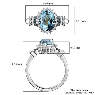 Luxoro 14K White Gold AAA Santa Maria Aquamarine and I2-I3 Venice Blue and White Diamond Ring (Size 7.0) 4.40 Grams 1.90 ctw