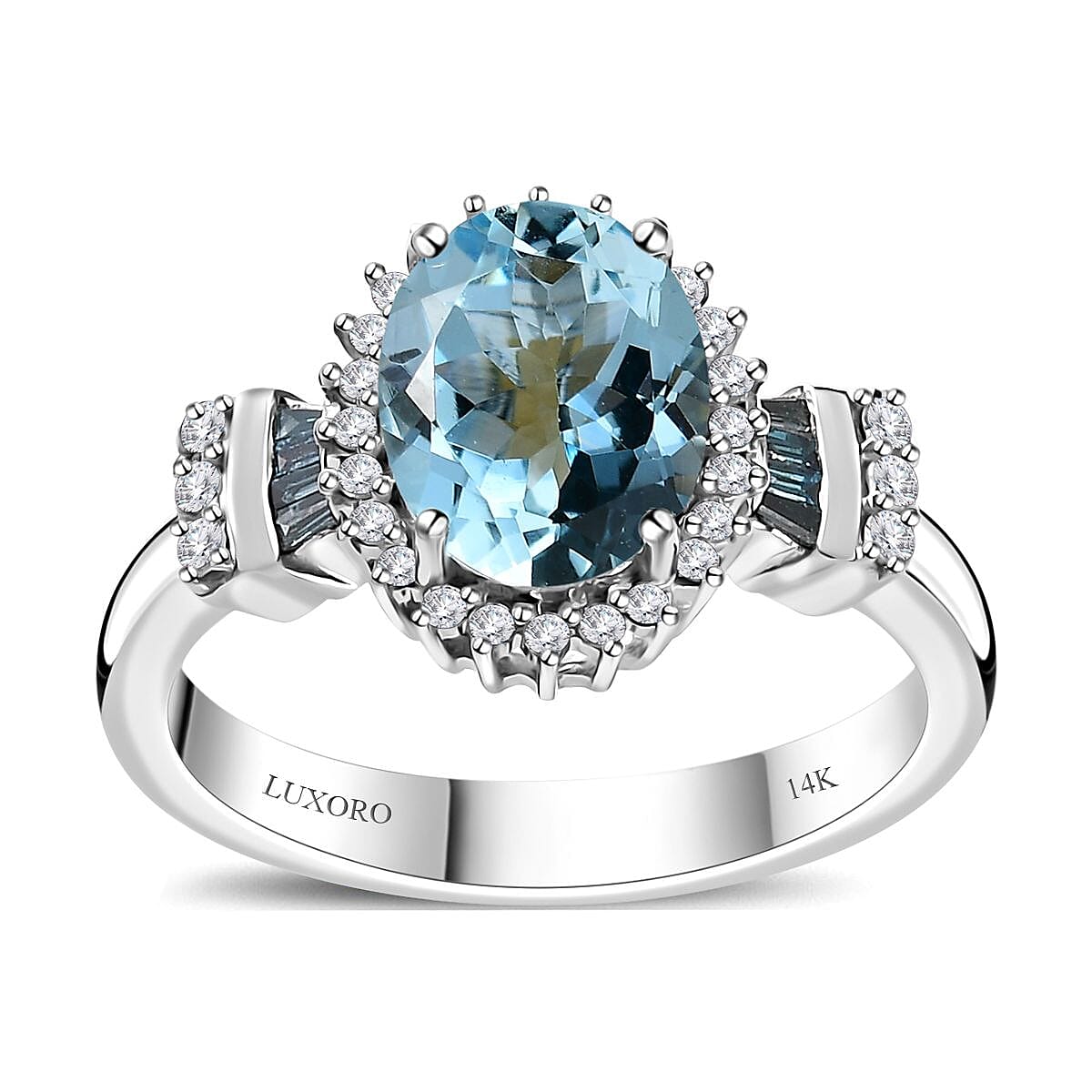 Luxoro 14K White Gold AAA Santa Maria Aquamarine and I2-I3 Venice Blue and White Diamond Ring (Size 6.0) 4.40 Grams 1.85 ctw image number 0