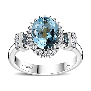 Luxoro 14K White Gold AAA Santa Maria Aquamarine and I2-I3 Venice Blue and White Diamond Ring (Size 6.0) 4.40 Grams 1.85 ctw