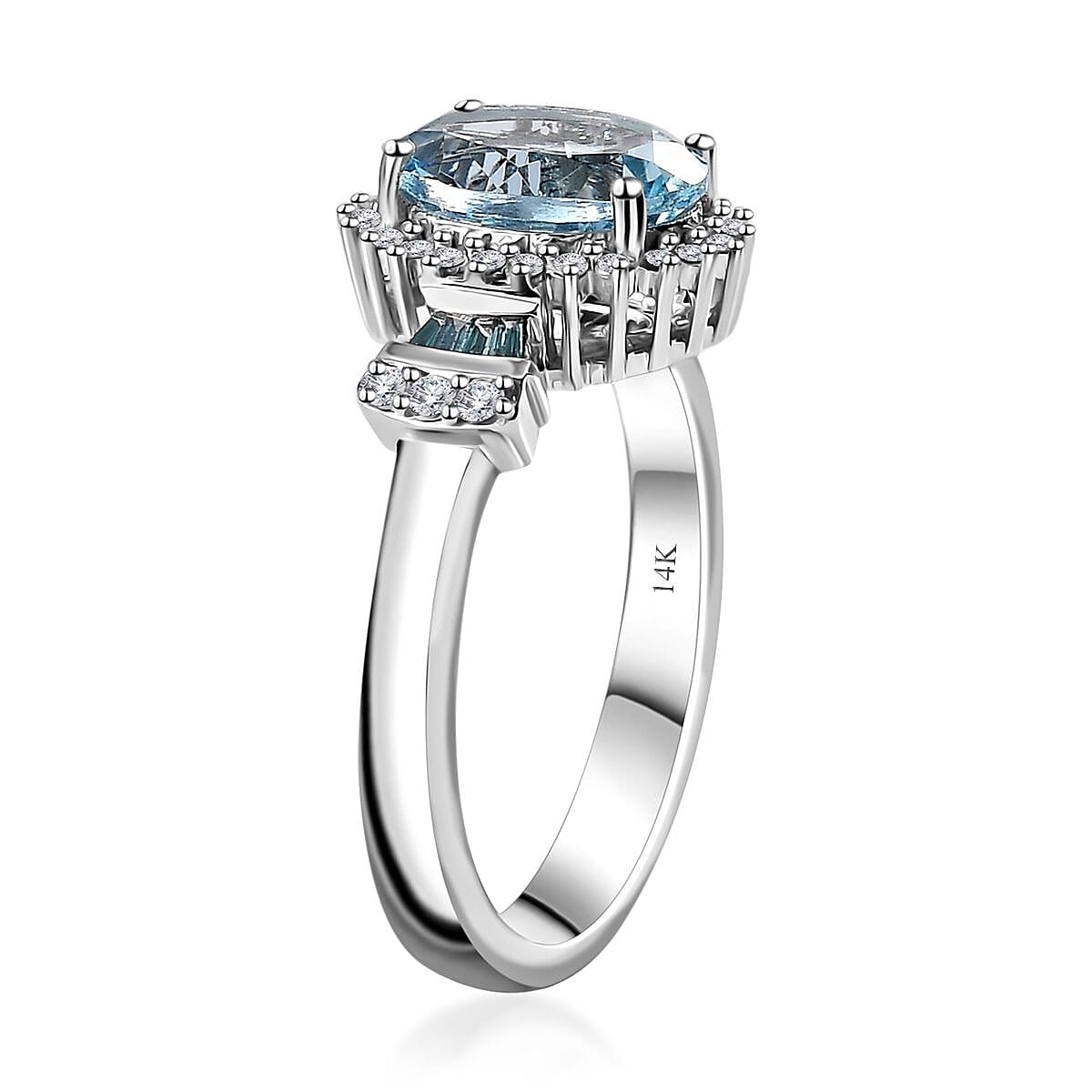Luxoro 14K White Gold AAA Santa Maria Aquamarine and I2-I3 Venice Blue and White Diamond Ring (Size 6.0) 4.40 Grams 1.85 ctw image number 3