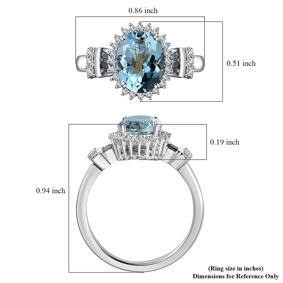 Luxoro 14K White Gold AAA Santa Maria Aquamarine and I2-I3 Venice Blue and White Diamond Ring (Size 6.0) 4.40 Grams 1.85 ctw image number 5