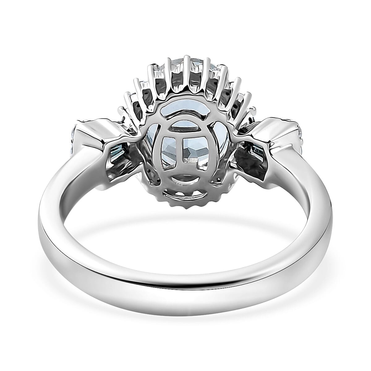 Luxoro 14K White Gold AAA Santa Maria Aquamarine and I2-I3 Venice Blue and White Diamond Ring (Size 6.5) 4.40 Grams 1.85 ctw image number 4