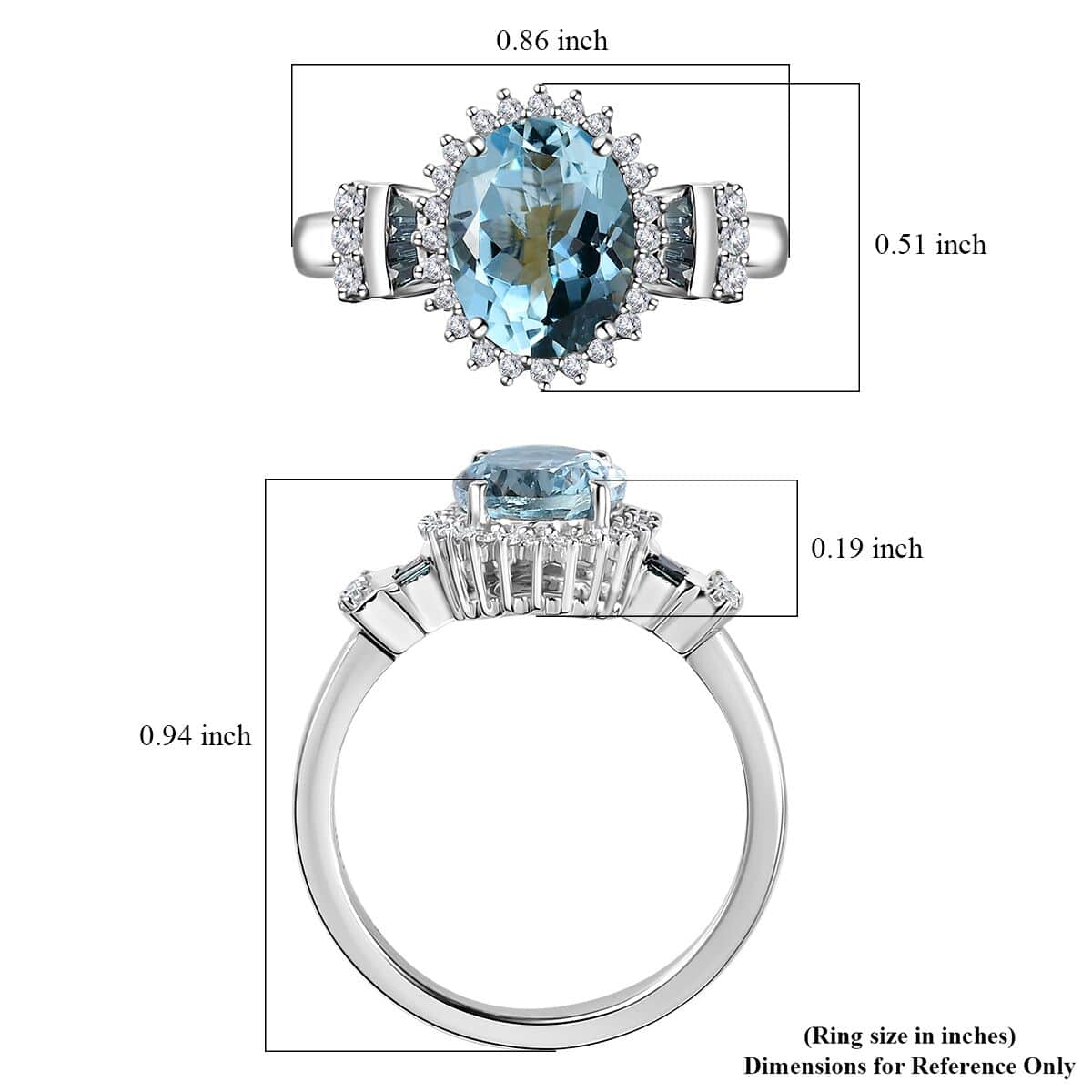 Luxoro 14K White Gold AAA Santa Maria Aquamarine and I2-I3 Venice Blue and White Diamond Ring (Size 7.0) 4.40 Grams 1.85 ctw image number 5