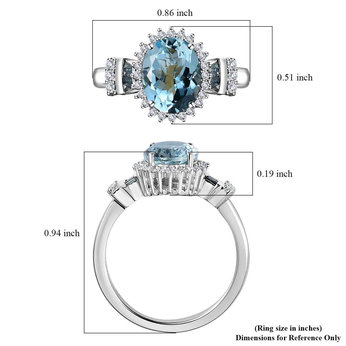 Luxoro 14K White Gold AAA Santa Maria Aquamarine and I2-I3 Venice Blue and White Diamond Ring (Size 8.0) 4.40 Grams 1.85 ctw image number 5