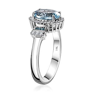 Luxoro 14K White Gold AAA Santa Maria Aquamarine and I2-I3 Venice Blue and White Diamond Ring (Size 9.5) 4.40 Grams 1.85 ctw