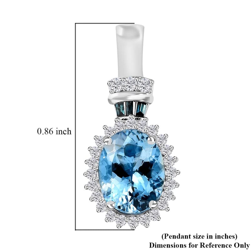 Luxoro 14K White Gold AAA Santa Maria Aquamarine and I2-I3 Venice Blue and White Diamond Halo Pendant without Chain 1.80 ctw