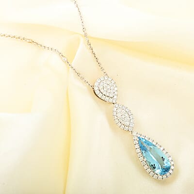 Chairman Vault Collection Certified & Appraised Rhapsody 950 Platinum AAAA Santa Maria Aquamarine and E-F VS Diamond Drop Necklace 18 Inches 20.21 Grams 7.25 ctw