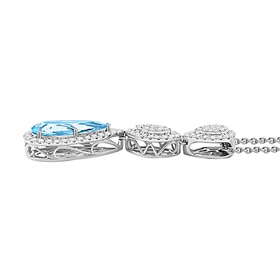 Chairman Vault Collection Certified & Appraised Rhapsody 950 Platinum AAAA Santa Maria Aquamarine and E-F VS Diamond Drop Necklace 18 Inches 20.21 Grams 7.25 ctw
