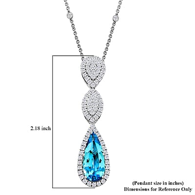 Chairman Vault Collection Certified & Appraised Rhapsody 950 Platinum AAAA Santa Maria Aquamarine and E-F VS Diamond Drop Necklace 18 Inches 20.21 Grams 7.25 ctw