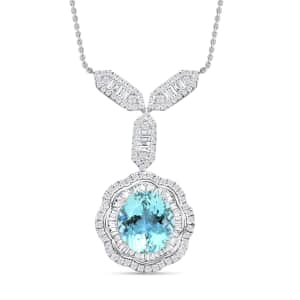 Chairman Vault Collection Certified & Appraised Rhapsody 950 Platinum AAAA Santa Maria Aquamarine and E-F VS Diamond Floral Necklace 18 Inches 23.07 Grams 11.10 ctw
