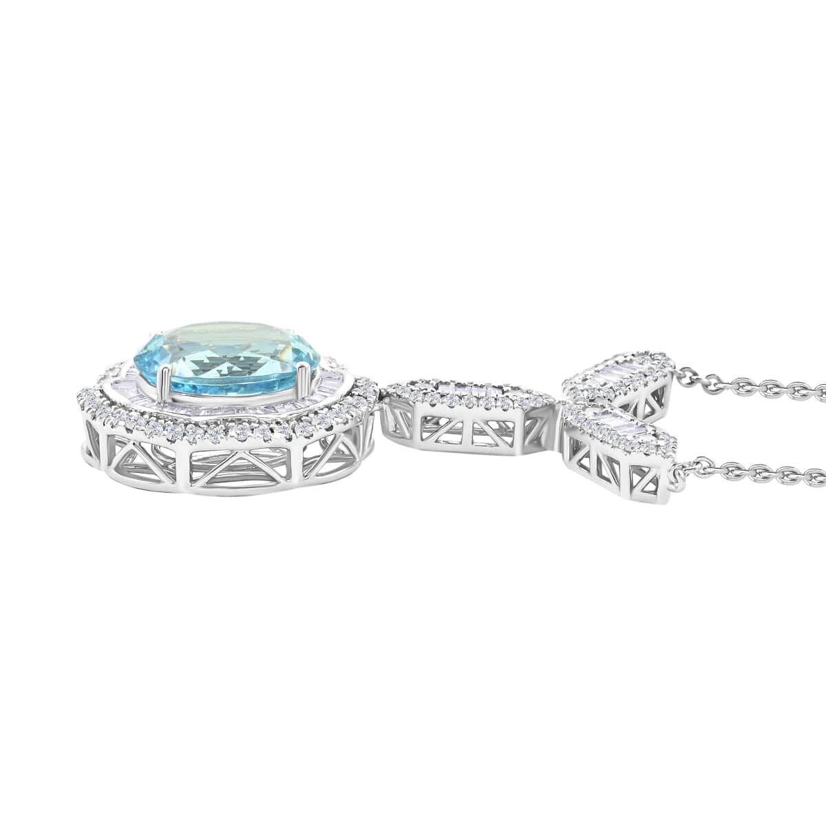 Chairman Vault Collection Certified & Appraised Rhapsody 950 Platinum AAAA Santa Maria Aquamarine and E-F VS Diamond Floral Necklace 18 Inches 23.07 Grams 11.10 ctw image number 2