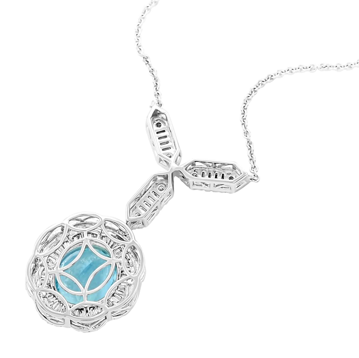 Chairman Vault Collection Certified & Appraised Rhapsody 950 Platinum AAAA Santa Maria Aquamarine and E-F VS Diamond Floral Necklace 18 Inches 23.07 Grams 11.10 ctw image number 3