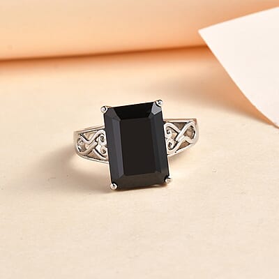 Thai Black Spinel Solitaire Ring in Stainless Steel (Size 10.0) 8.10 ctw