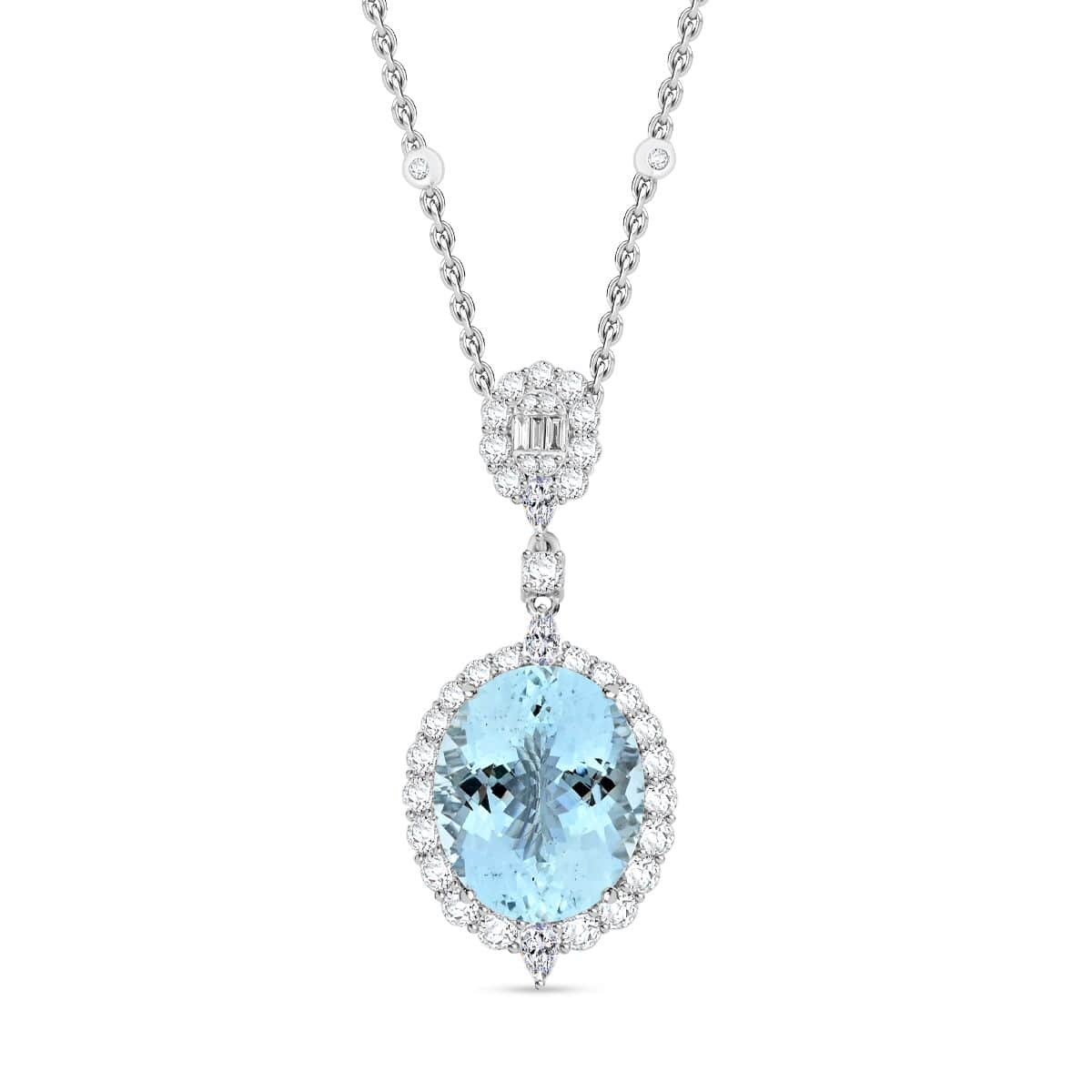 Chairman Vault Collection Certified & Appraised Rhapsody 950 Platinum AAAA Santa Maria Aquamarine and E-F VS Diamond Pendant 18 Inches 15.32 Grams 12.11 ctw image number 0