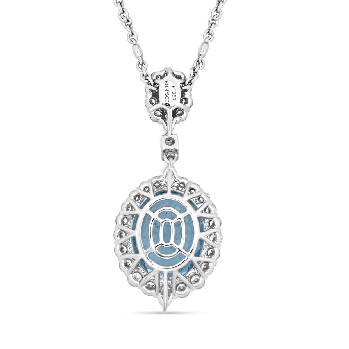 Chairman Vault Collection Certified & Appraised Rhapsody 950 Platinum AAAA Santa Maria Aquamarine and E-F VS Diamond Pendant 18 Inches 15.32 Grams 12.11 ctw image number 2