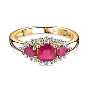 African Ruby and White Zircon 1.71 ctw Ring in 18K Vermeil Yellow Gold Over Sterling Silver (Size 11.5)