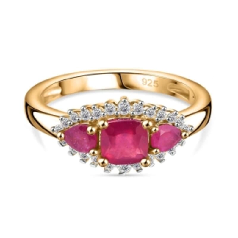 African Ruby and White Zircon 1.71 ctw Ring in 18K Vermeil Yellow Gold Over Sterling Silver (Size 11.5)