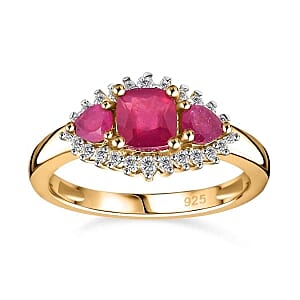 African Ruby and White Zircon 1.71 ctw Ring in 18K Vermeil Yellow Gold Over Sterling Silver (Size 11.5)