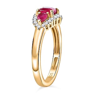 African Ruby and White Zircon 1.71 ctw Ring in 18K Vermeil Yellow Gold Over Sterling Silver (Size 11.5)