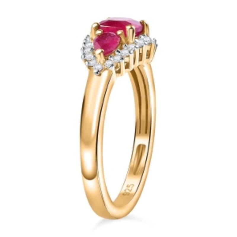 African Ruby and White Zircon 1.71 ctw Ring in 18K Vermeil Yellow Gold Over Sterling Silver (Size 11.5)