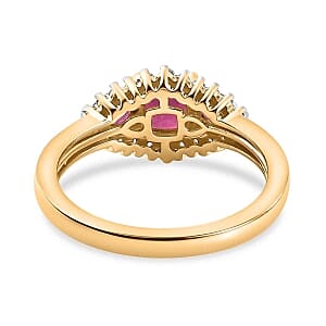 African Ruby and White Zircon 1.71 ctw Ring in 18K Vermeil Yellow Gold Over Sterling Silver (Size 11.5)