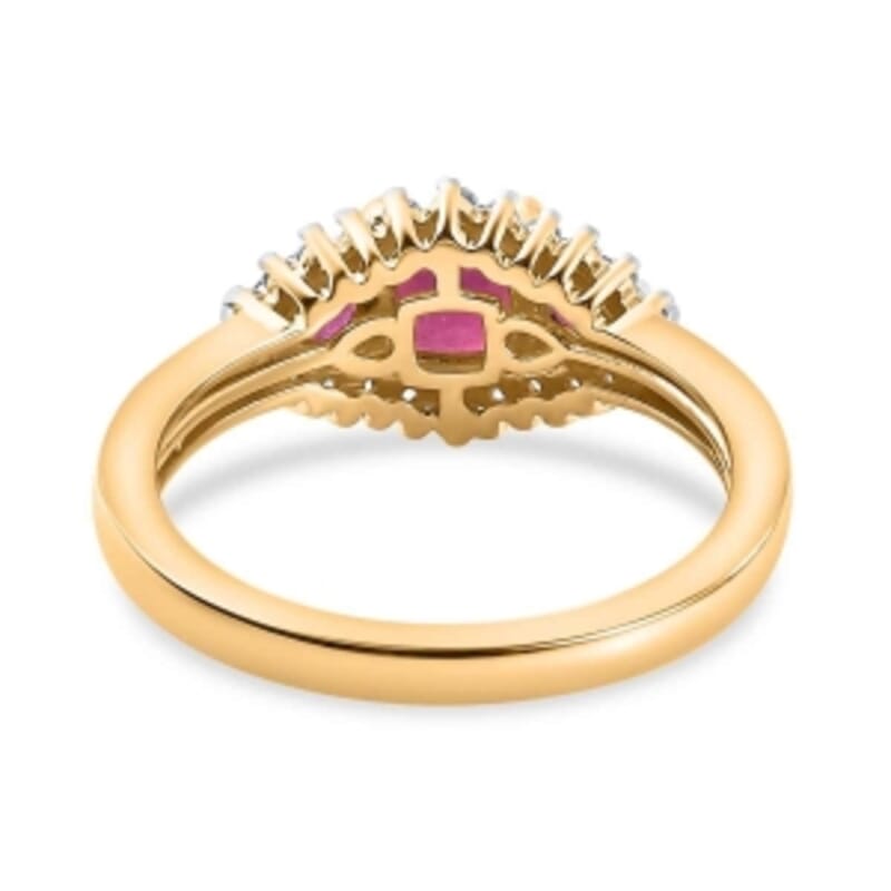 African Ruby and White Zircon 1.71 ctw Ring in 18K Vermeil Yellow Gold Over Sterling Silver (Size 11.5)