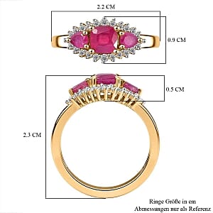 African Ruby and White Zircon 1.71 ctw Ring in 18K Vermeil Yellow Gold Over Sterling Silver (Size 11.5)