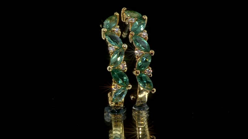 Indian Ocean Apatite and Moissanite J-Hoop Earrings in Vermeil Yellow Gold Over Sterling Silver 1.60 ctw