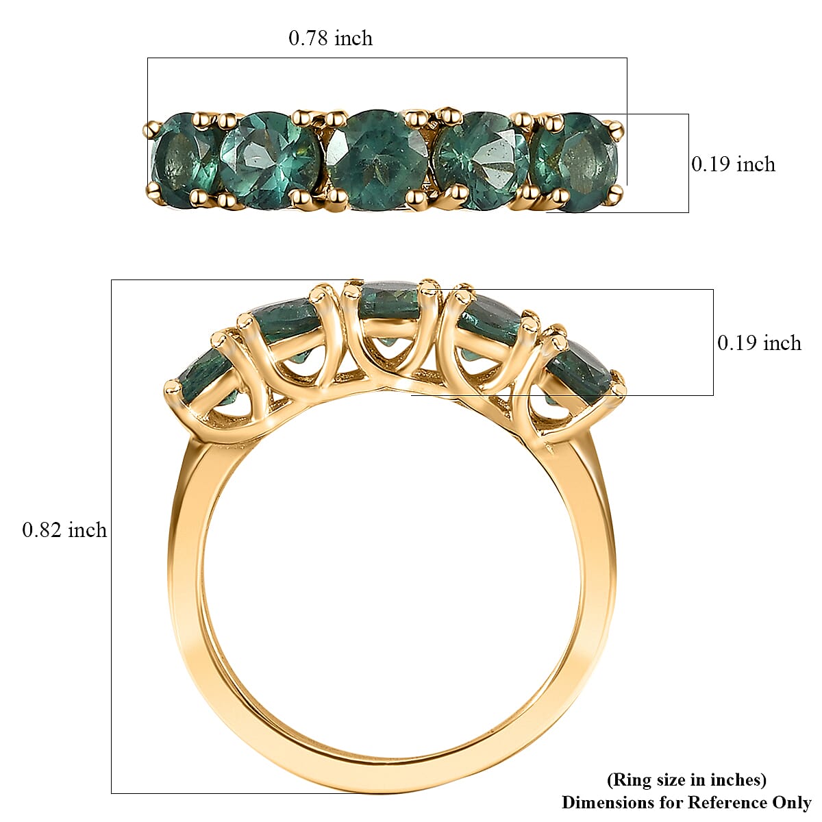 Indian Ocean Apatite 5 Stone Ring in Vermeil Yellow Gold Over Sterling Silver (Size 10.0) 1.50 ctw