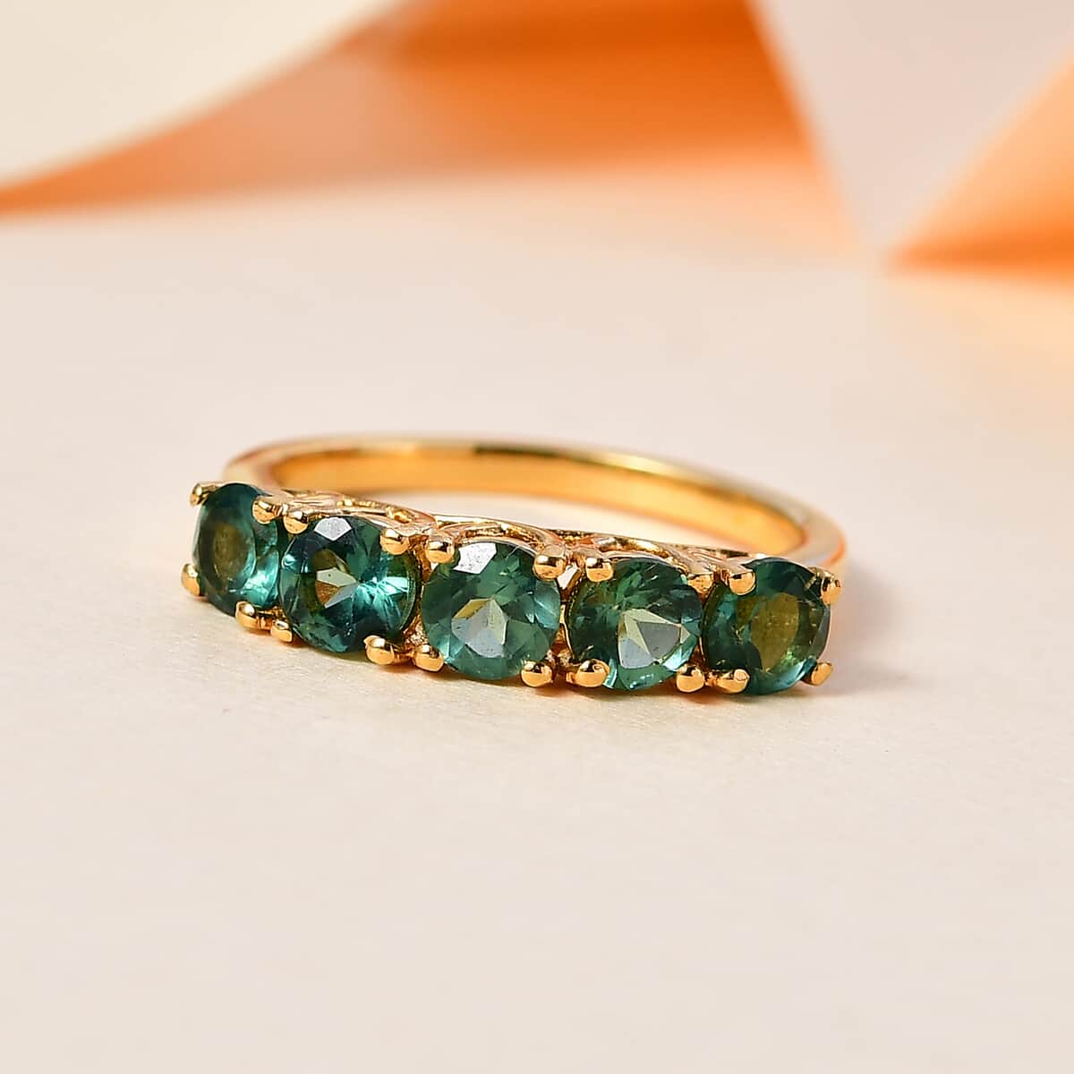 Indian Ocean Apatite 5 Stone Ring in Vermeil Yellow Gold Over Sterling Silver (Size 7.0) 1.50 ctw image number 1