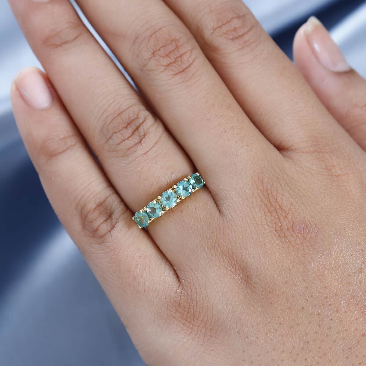 Indian Ocean Apatite 5 Stone Ring in Vermeil Yellow Gold Over Sterling Silver (Size 7.0) 1.50 ctw image number 2
