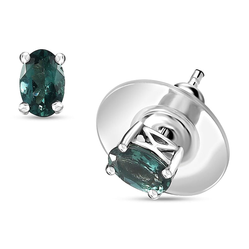 Indian Ocean Apatite Solitaire Stud Earrings in Platinum Over Sterling Silver 1.00 ctw