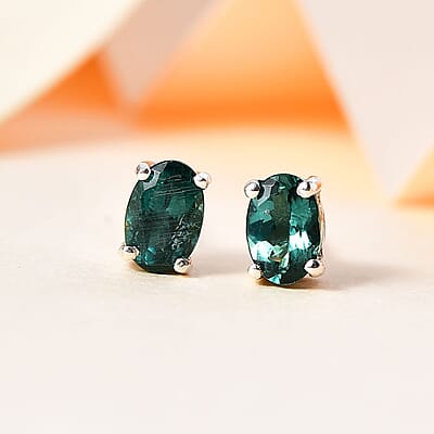 Indian Ocean Apatite Solitaire Stud Earrings in Platinum Over Sterling Silver 1.00 ctw