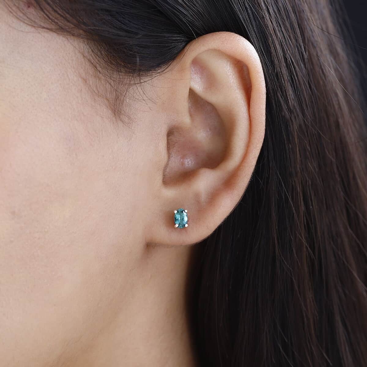 Indian Ocean Apatite Solitaire Stud Earrings in Platinum Over Sterling Silver 1.00 ctw image number 2