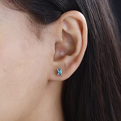 Indian Ocean Apatite Solitaire Stud Earrings in Platinum Over Sterling Silver 1.00 ctw