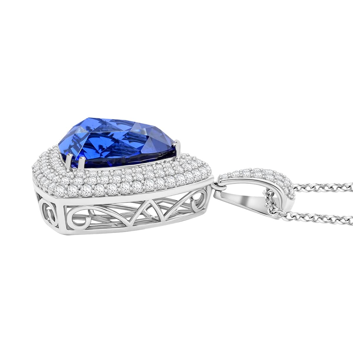Chairman Vault Collection Certified & Appraised Rhapsody 950 Platinum AAAA Tanzanite and E-F VS Diamond Pendant Necklace 18 Inches 21.15 Grams 26.45 ctw image number 2