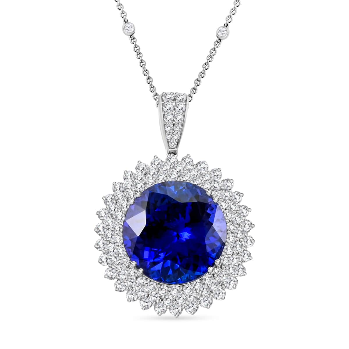 Chairman Vault Collection Certified & Appraised Rhapsody 950 Platinum AAAA Tanzanite and E-F VS Diamond Floral Pendant Necklace 18 Inches 21.13 Grams 24.70 ctw image number 0