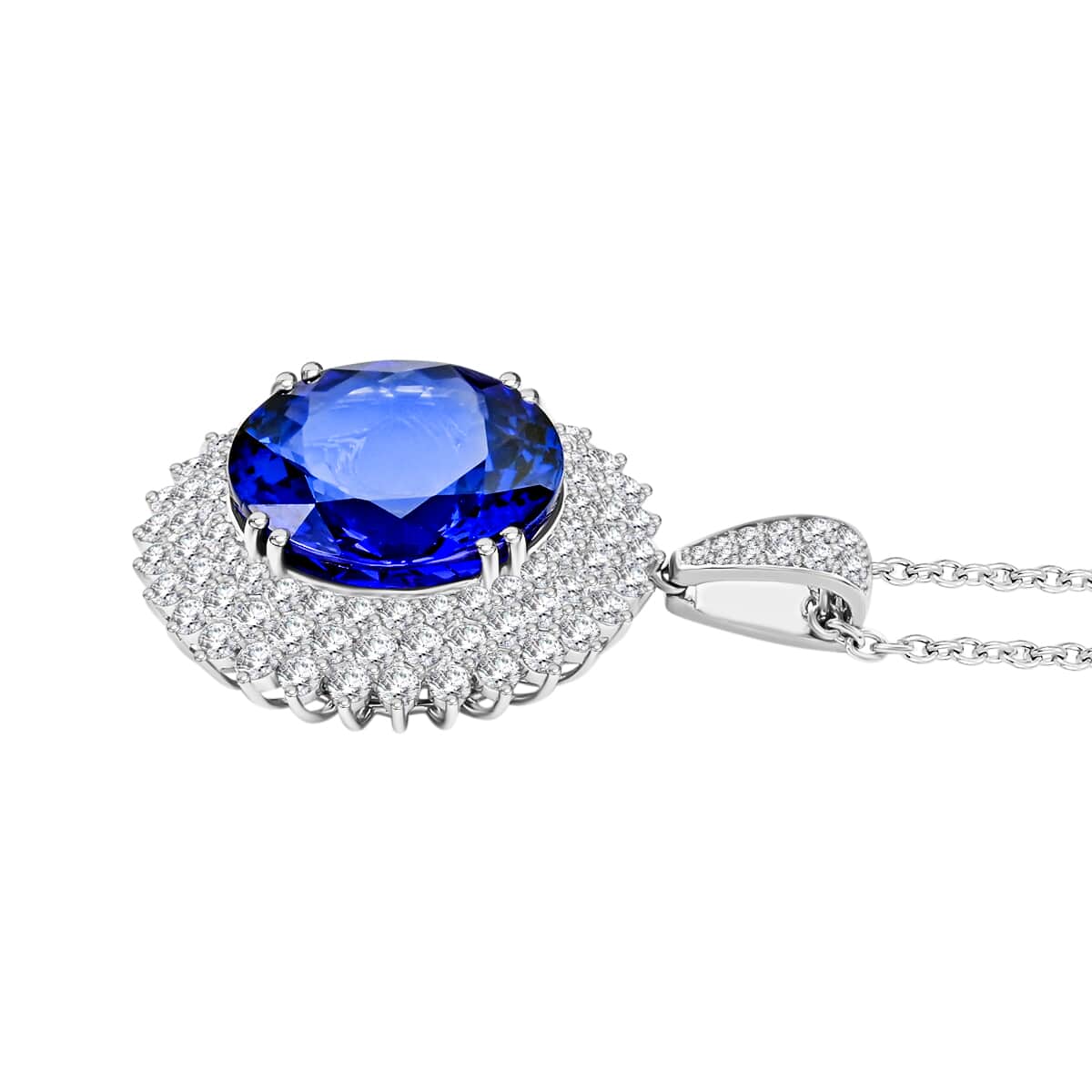 Chairman Vault Collection Certified & Appraised Rhapsody 950 Platinum AAAA Tanzanite and E-F VS Diamond Floral Pendant Necklace 18 Inches 21.13 Grams 24.70 ctw image number 3