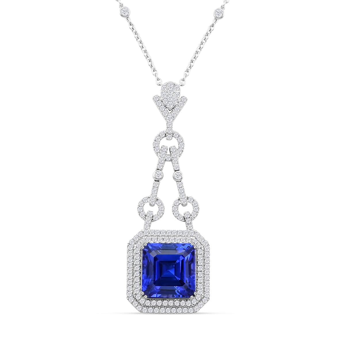 Chairman Vault Collection Certified & Appraised Rhapsody 950 Platinum AAAA Tanzanite and E-F VS Diamond Pendant Necklace 18 Inches 24.80 Grams 24.85 ctw image number 0