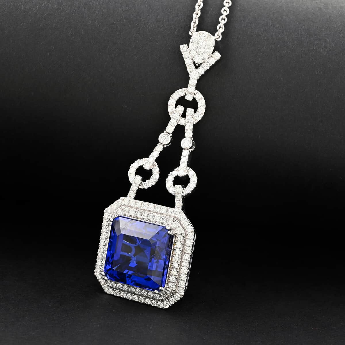 Chairman Vault Collection Certified & Appraised Rhapsody 950 Platinum AAAA Tanzanite and E-F VS Diamond Pendant Necklace 18 Inches 24.80 Grams 24.85 ctw image number 1