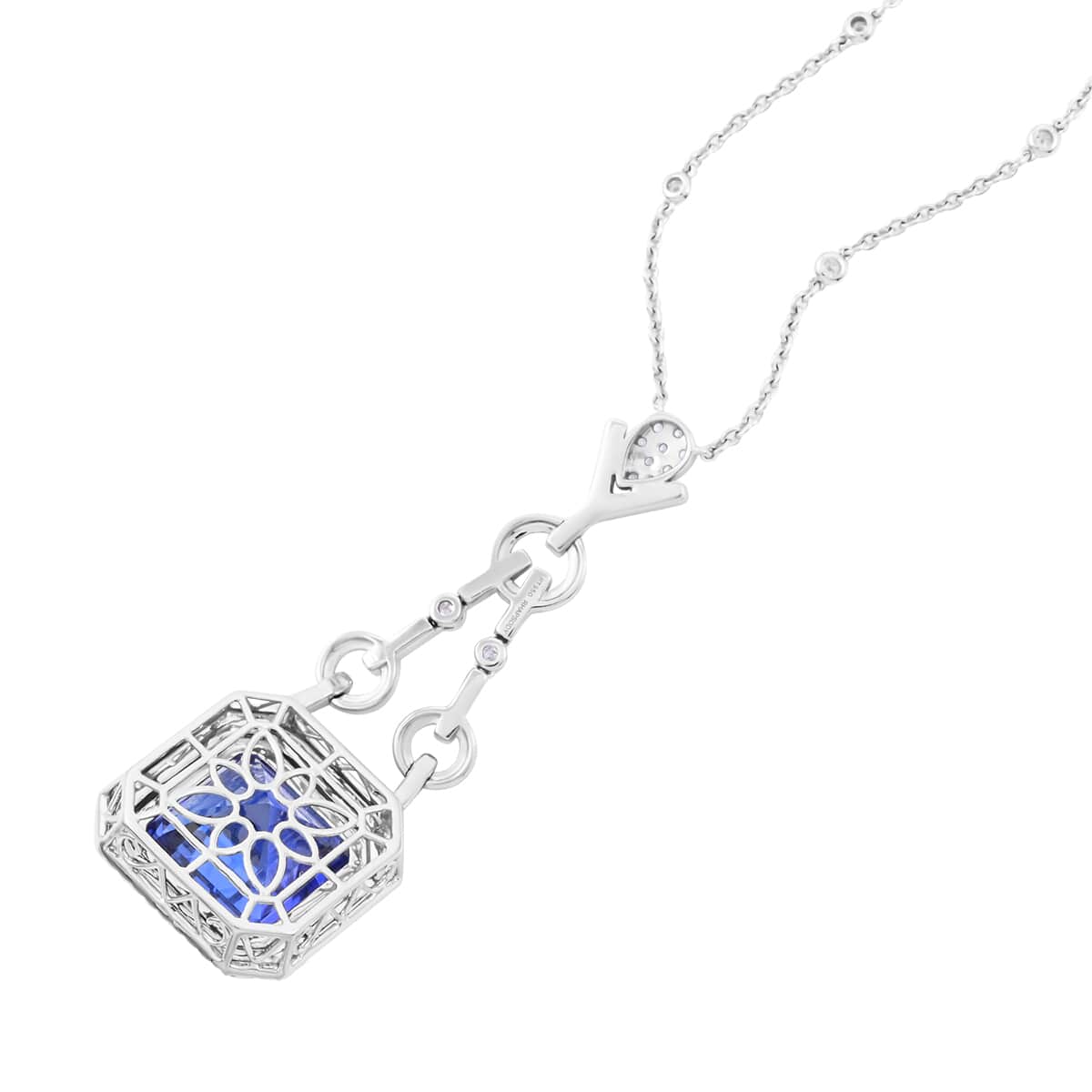 Chairman Vault Collection Certified & Appraised Rhapsody 950 Platinum AAAA Tanzanite and E-F VS Diamond Pendant Necklace 18 Inches 24.80 Grams 24.85 ctw image number 3