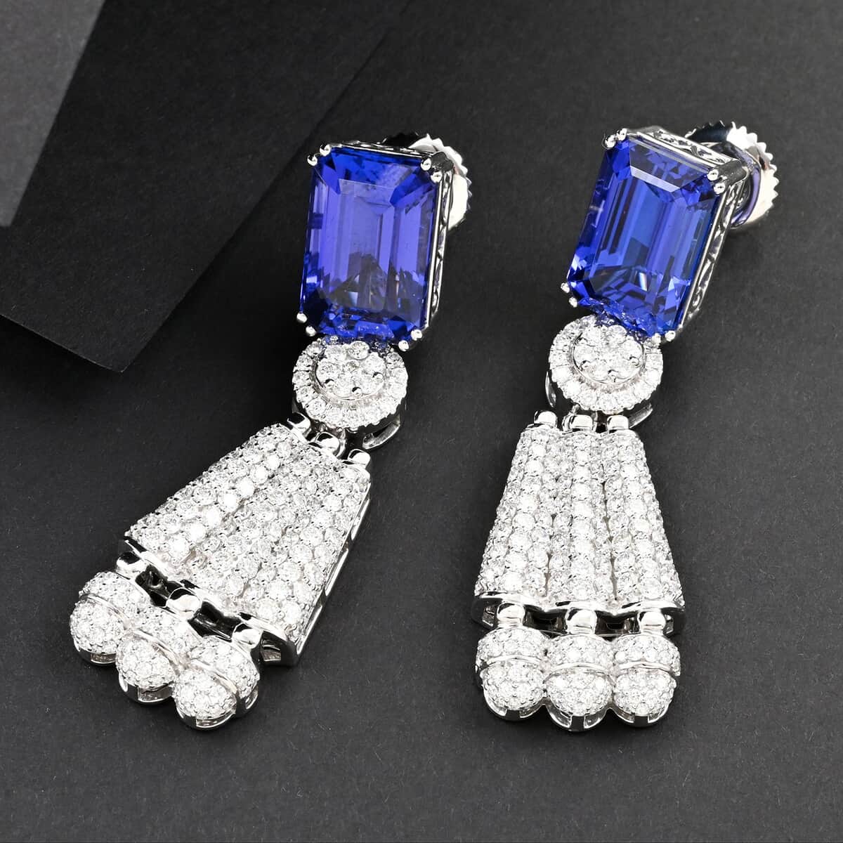 Chairman Vault Collection Certified & Appraised Rhapsody 950 Platinum AAAA Tanzanite and E-F VS Diamond Earrings 37.15 Grams 25.47 ctw image number 1