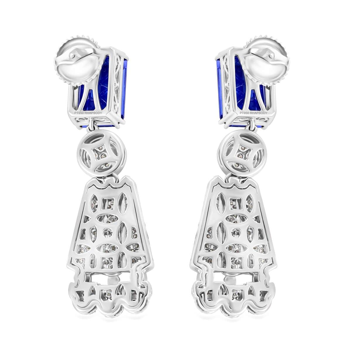 Chairman Vault Collection Certified & Appraised Rhapsody 950 Platinum AAAA Tanzanite and E-F VS Diamond Earrings 37.15 Grams 25.47 ctw image number 4