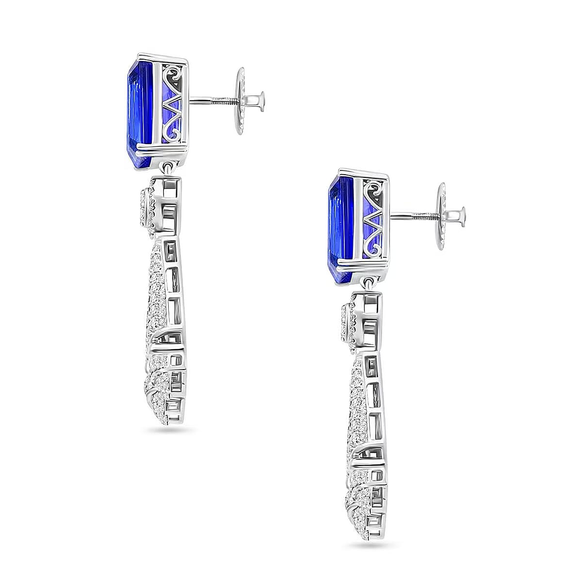 Chairman Vault Collection Certified & Appraised Rhapsody 950 Platinum AAAA Tanzanite and E-F VS Diamond Earrings 37.15 Grams 25.47 ctw image number 6