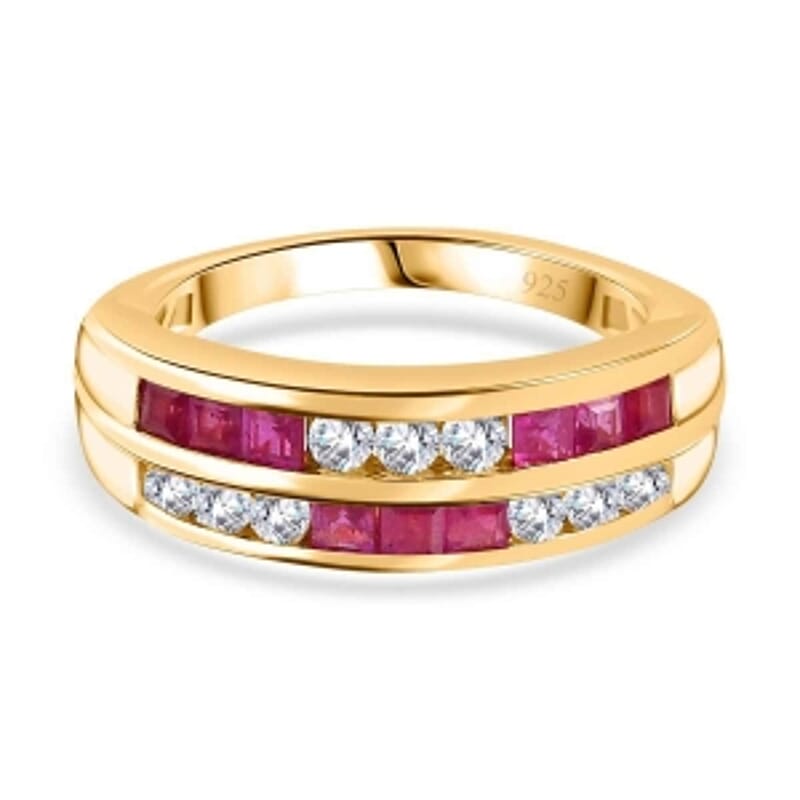 African Ruby and White Zircon 1.49 ctw Band Ring in 14K YG Over Sterling Silver (Size 8)