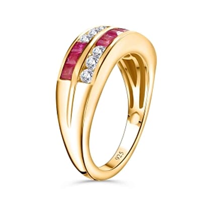 African Ruby and White Zircon 1.49 ctw Band Ring in 14K YG Over Sterling Silver (Size 8)